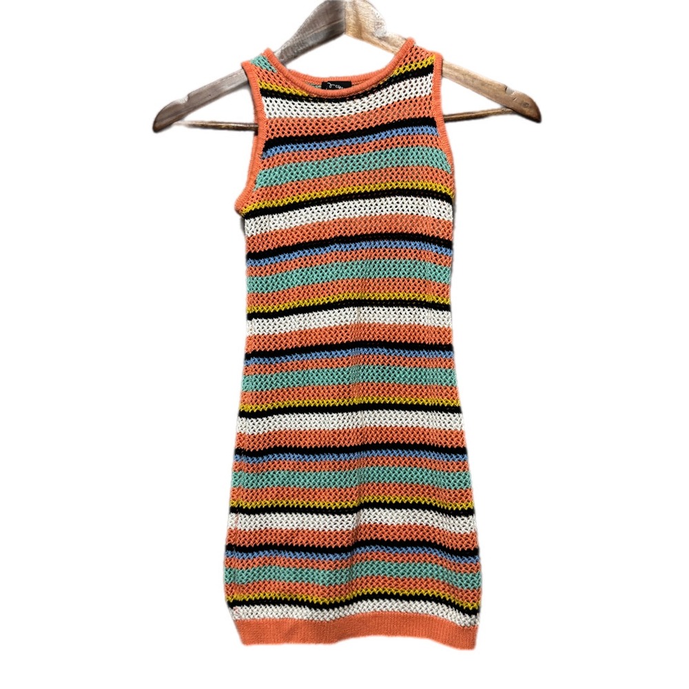 Art Class Crochet Knit Dress Kids Size M 7/8 Multicolor Stripe Excellent Boho